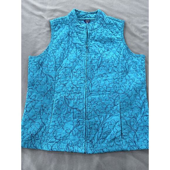 VTG Basic Editions Women's Quilted Corduroy Jacket Vest Size M Teal Floral - Picture 8 of 16